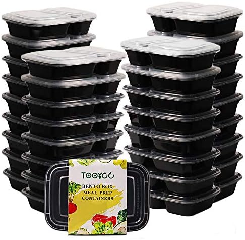 מכולות הכנה של ארוחות Tooyoo [35 חבילה] 2 תא עם מכסים, קופסת בנטו אחסון מזון מפלסטיק, BPA בחינם, הוכחת דליפה,